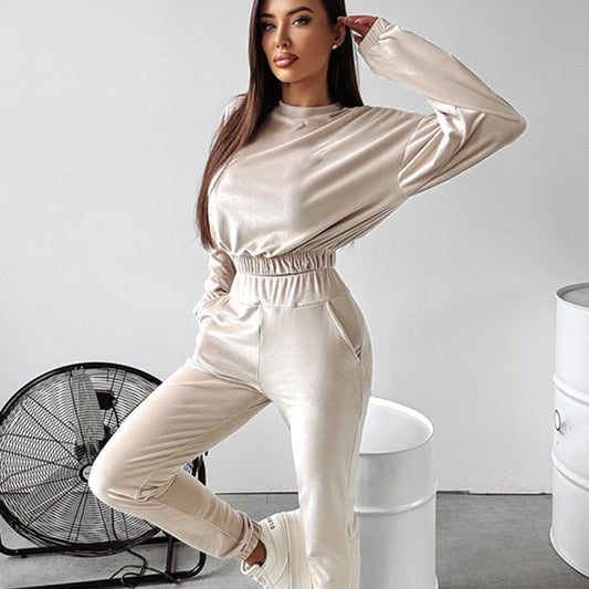 Damen sportliches Cropped 'Lounge-Set' mit elastischem Bund und praktischen Taschen Stalluxe