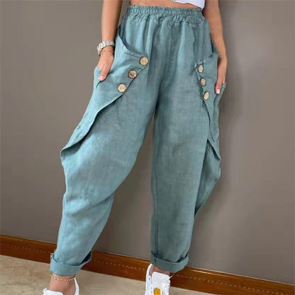 Damen lässige Sommerhose mit Knopfdetails und praktischen Seitentaschen Stalluxe