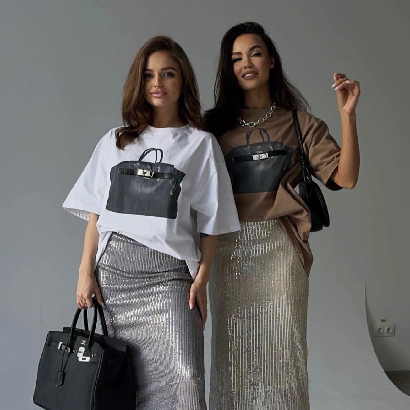 Damen Oversized T-Shirt mit trendigem Handtaschen-Print Stalluxe