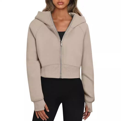 Damen Cropped Sweatjacke mit Reißverschluss und Kapuze Stalluxe