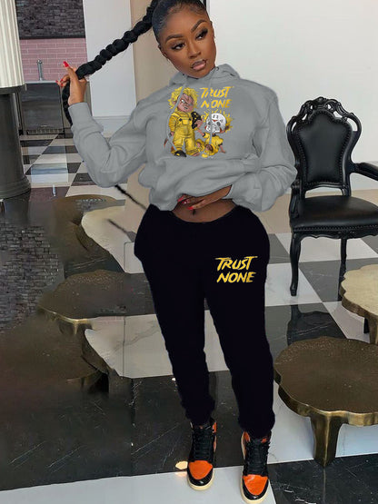 Damen Sportliches Hoodie- und Jogginghose-Set mit kreativen Grafikdesigns Stalluxe