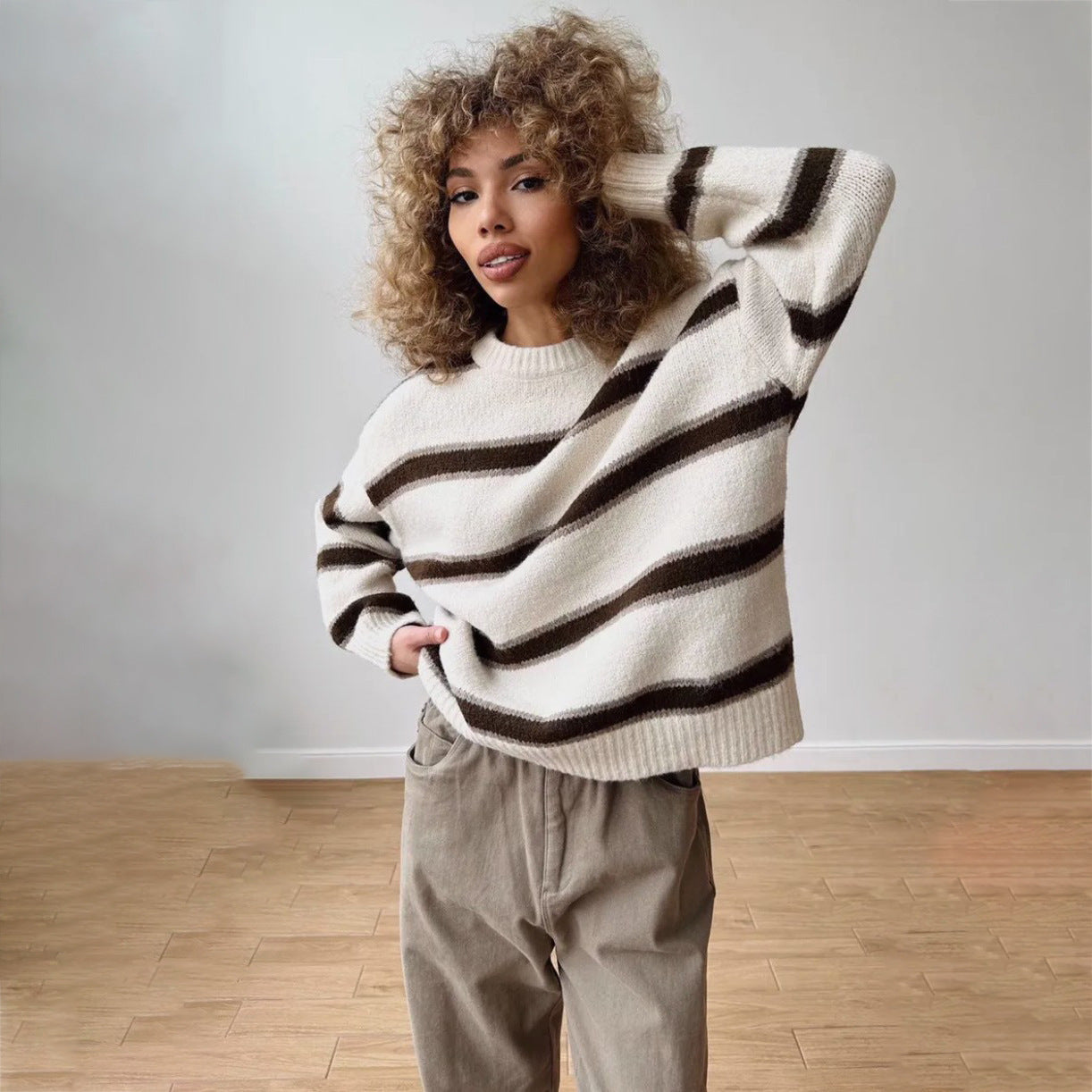 Damen Grob gestrickter Pullover mit ausgefallenem Streifenmuster Stalluxe