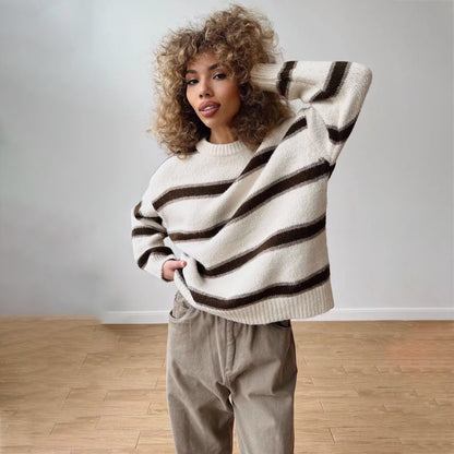 Damen Grob gestrickter Pullover mit ausgefallenem Streifenmuster Stalluxe