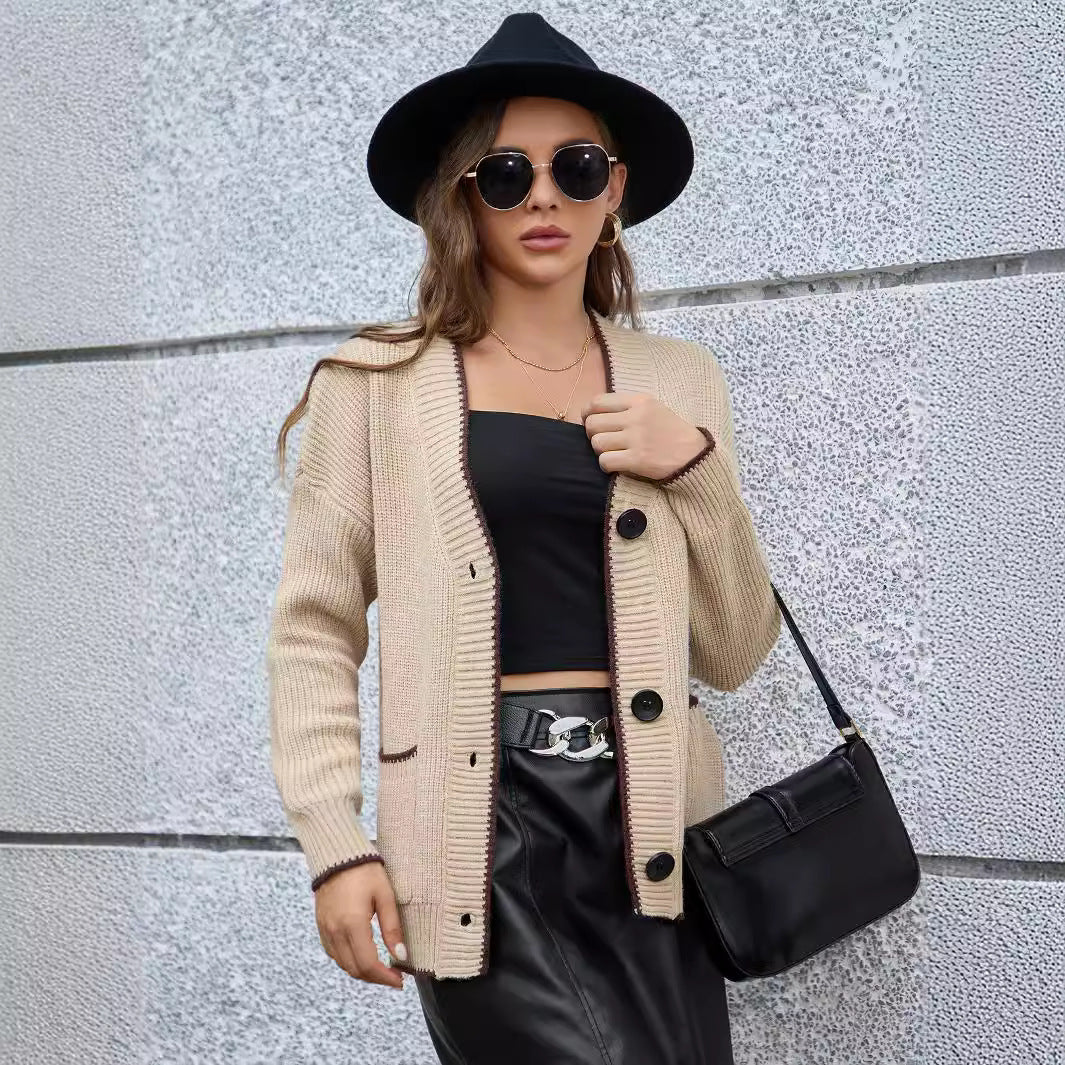 Damen Grobstrickcardigan mit tiefem V-Ausschnitt und praktischen Taschen Stalluxe