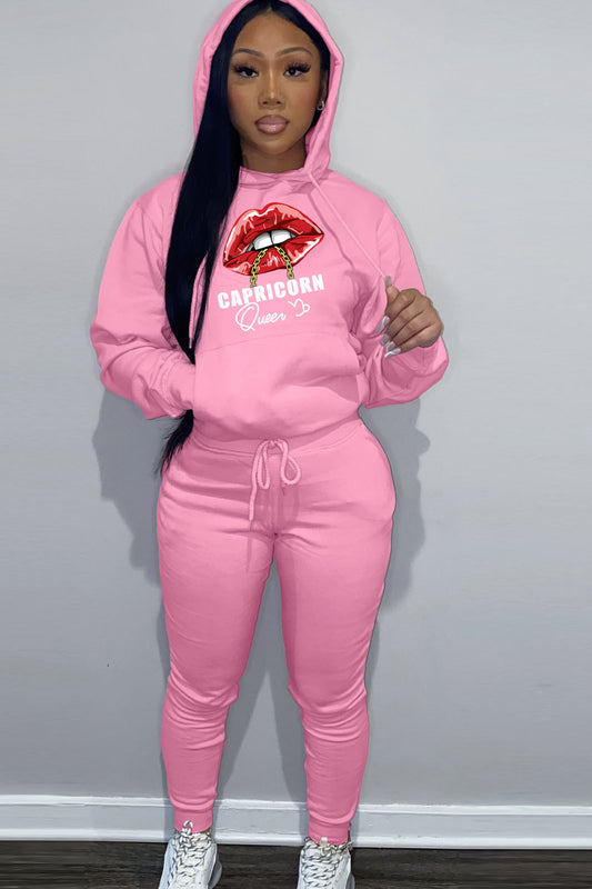 Damen Kapuzenpullover und Jogginghose Set mit auffälligem Lippenmotiv Stalluxe