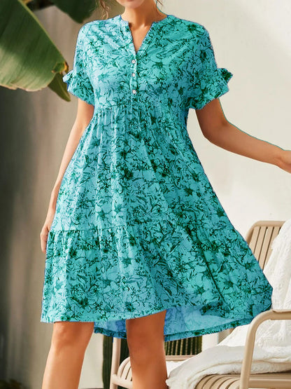 Damen lässiges Blumenkleid mit Knopfleiste und Rüschendetails Stalluxe