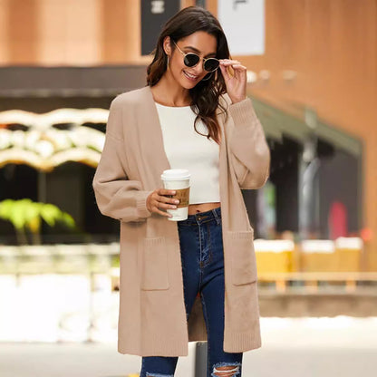 Damen Langer Strickcardigan mit weichem Griff und praktischen Taschen Stalluxe