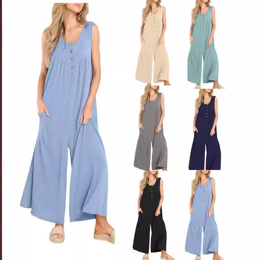 Damen luftiger Jumpsuit mit Knopfdetails und praktischen Taschen Stalluxe