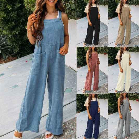 Damen Lässiger Overall mit praktischen Taschen und weitem Bein Stalluxe