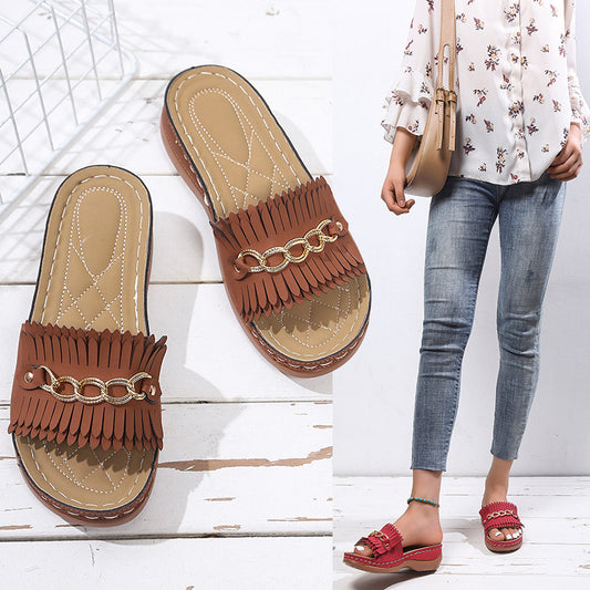 Damen Fransen Slides Stalluxe