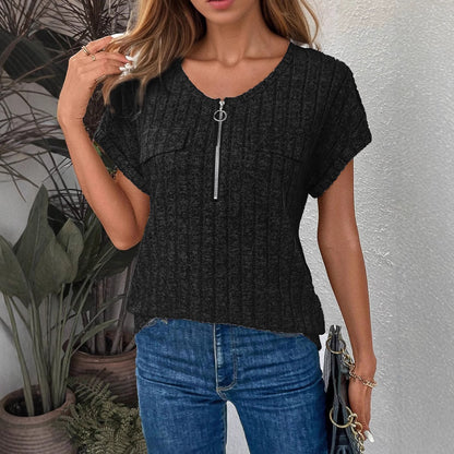 Damen Kurzarm Shirt mit modernem Reißverschluss und Brusttaschen Stalluxe