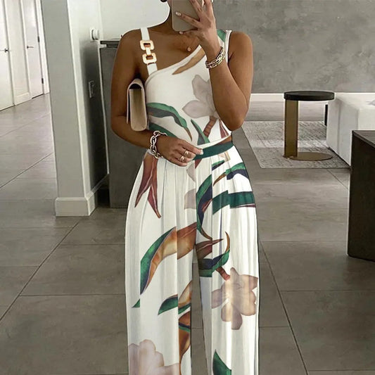 Damen Eleganter Jumpsuit mit floralem Design und asymmetrischem Träger Stalluxe