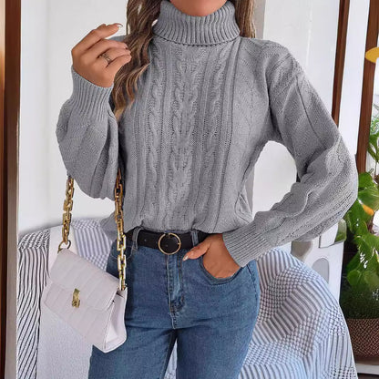 Damen Gemütlicher Strickpullover mit Stehkragen und Zopfmuster Stalluxe