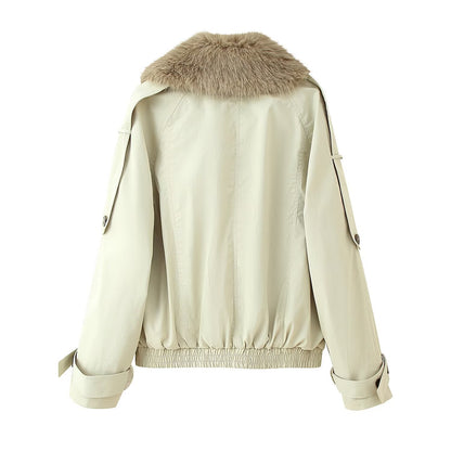 Damen modische Übergangsjacke mit elegantem Kragen und dekorativem Fellbesatz Stalluxe