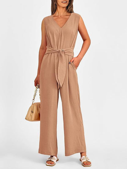 Damen eleganter Jumpsuit mit tailliertem Schnitt und weitem Bein Stalluxe