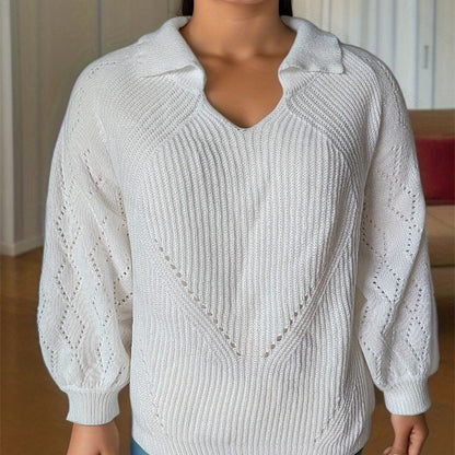 Damen Strickpullover mit eleganter Stickerei und auffälligem V-Ausschnitt Stalluxe