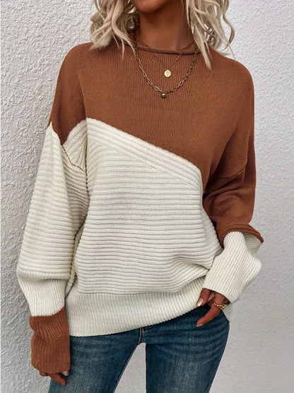 Damen lässiger Pullover mit kontrastierenden Texturen und lockerem Schnitt Stalluxe