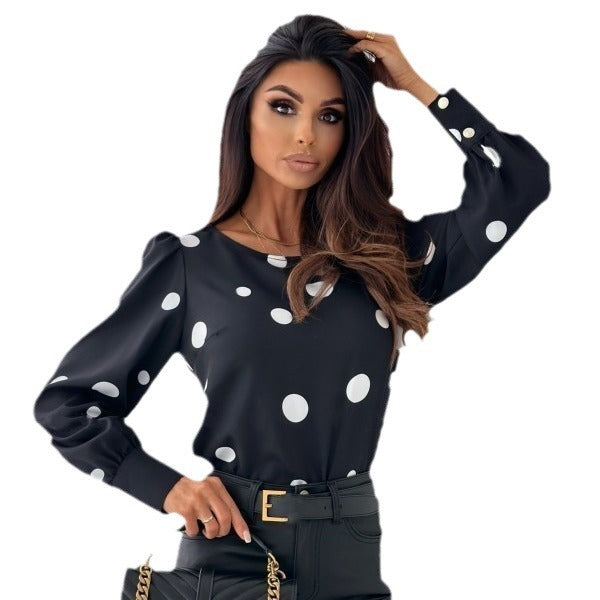 Damen Bluse mit Punkten und puffärmeligem Design Stalluxe