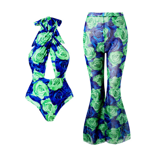 Damen Badesuit mit floralem Wickelrock Stalluxe