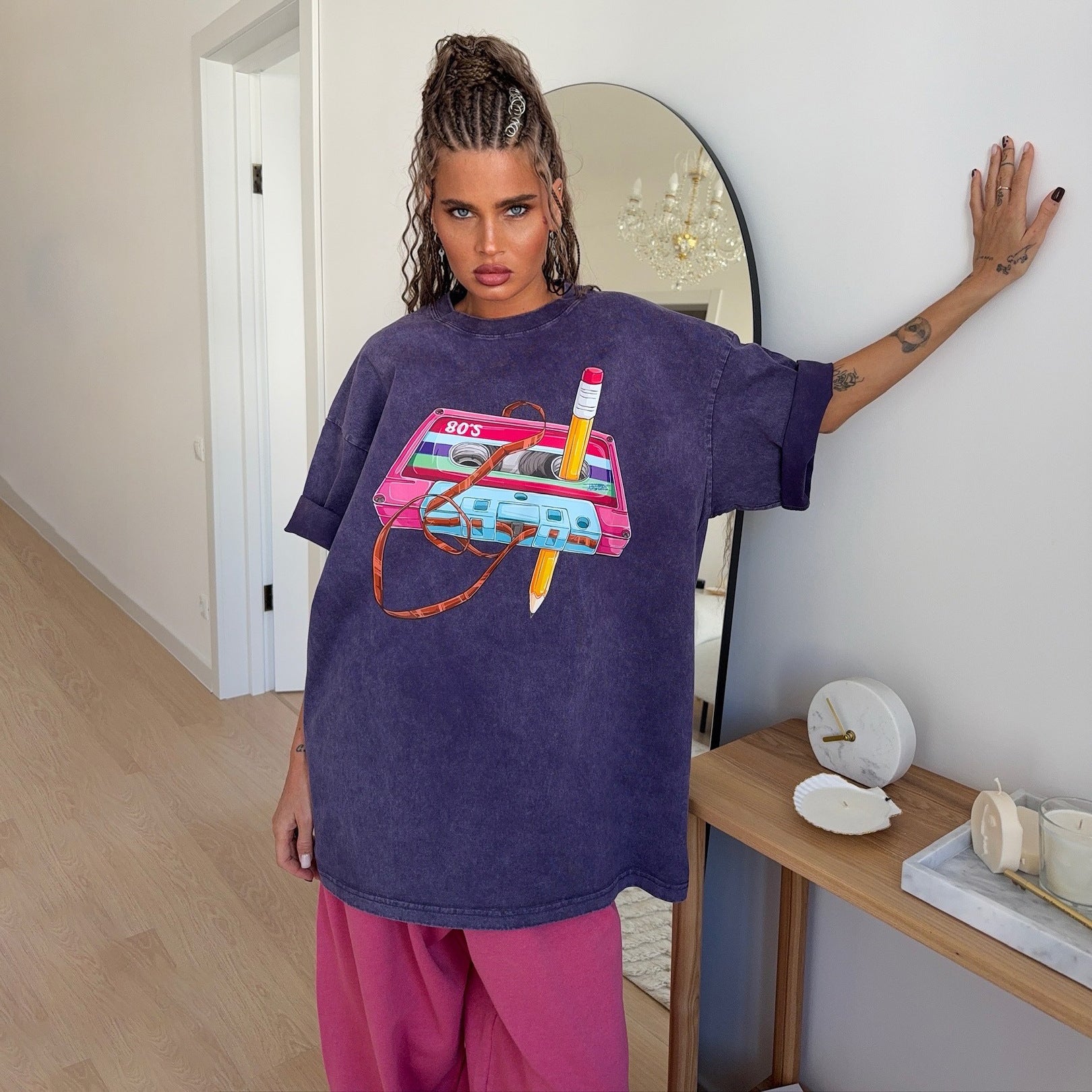 Damen Oversized T-Shirt mit kreativem 80er-Jahre Grafikdesign Stalluxe