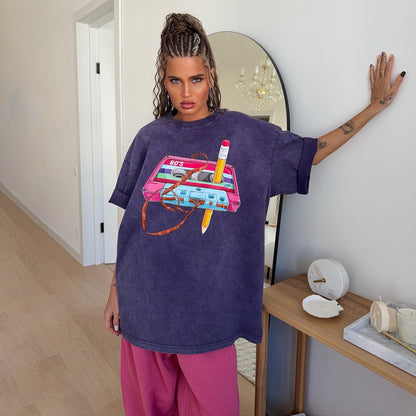 Damen Oversized T-Shirt mit kreativem 80er-Jahre Grafikdesign Stalluxe