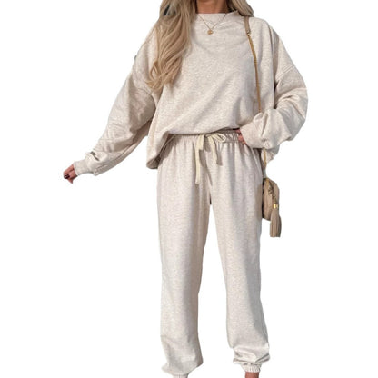 Damen lässiger Fleece-Jogginganzug mit elastischem Bund und weit geschnittenem Oberteil Stalluxe