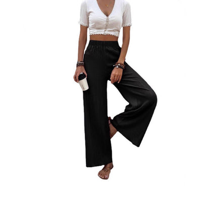 Damen weite Lounge-Hose mit elastischem Bund und Plissees Stalluxe