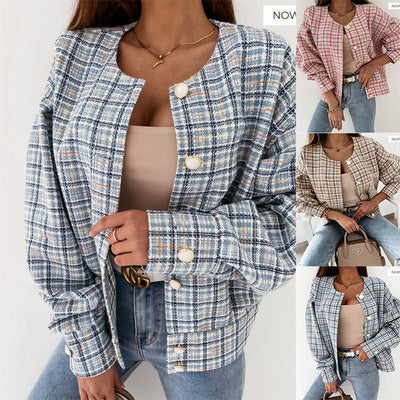 Damen Modischer Karostrickjacke mit einzigartigem Knopfverschluss Stalluxe
