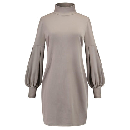 Damen Kleid mit hohem Kragen und voluminösen Ärmeln Stalluxe