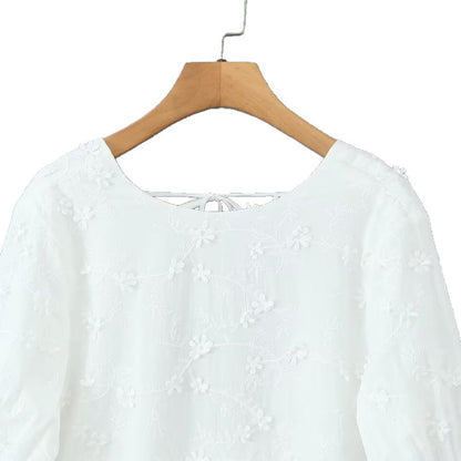 Damen luftiges Sommerkleid mit floralem Stickereidesign und voluminösen Ärmeln Stalluxe