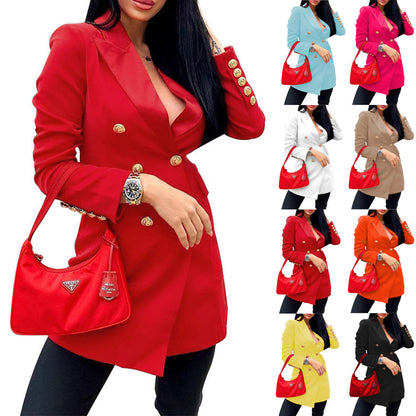 Damen Modischer Double-Breasted Blazer mit glänzenden Knöpfen Stalluxe