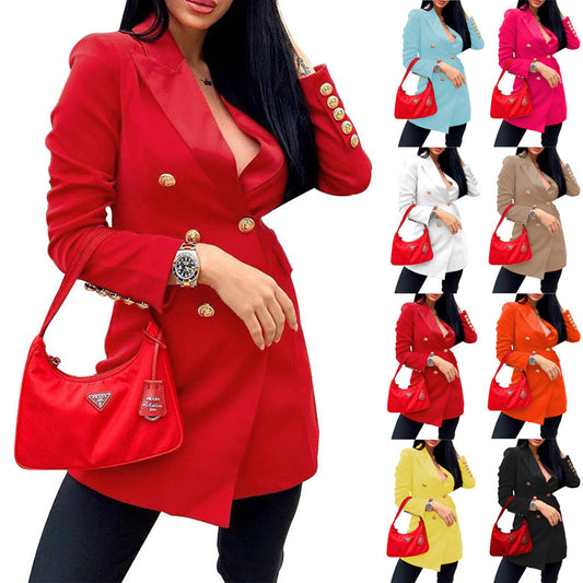Damen Modischer Double-Breasted Blazer mit glänzenden Knöpfen Stalluxe