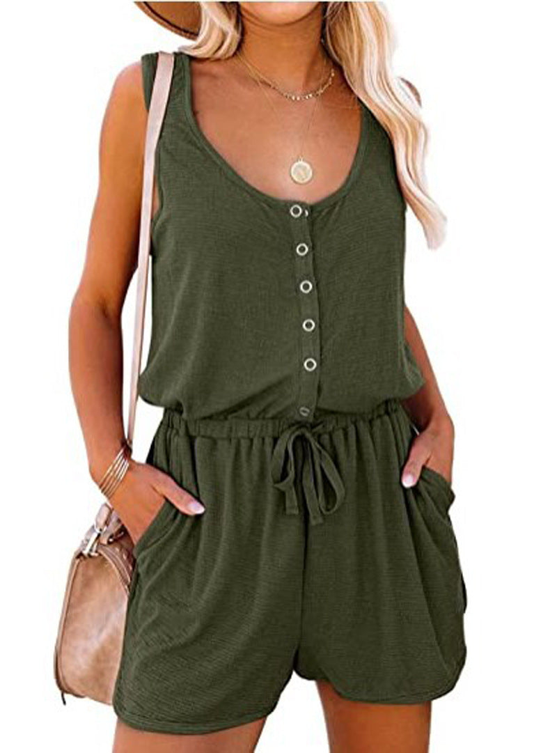 Damen Jumpsuit mit knöpfbarem Dekolleté und praktischen Taschen Stalluxe