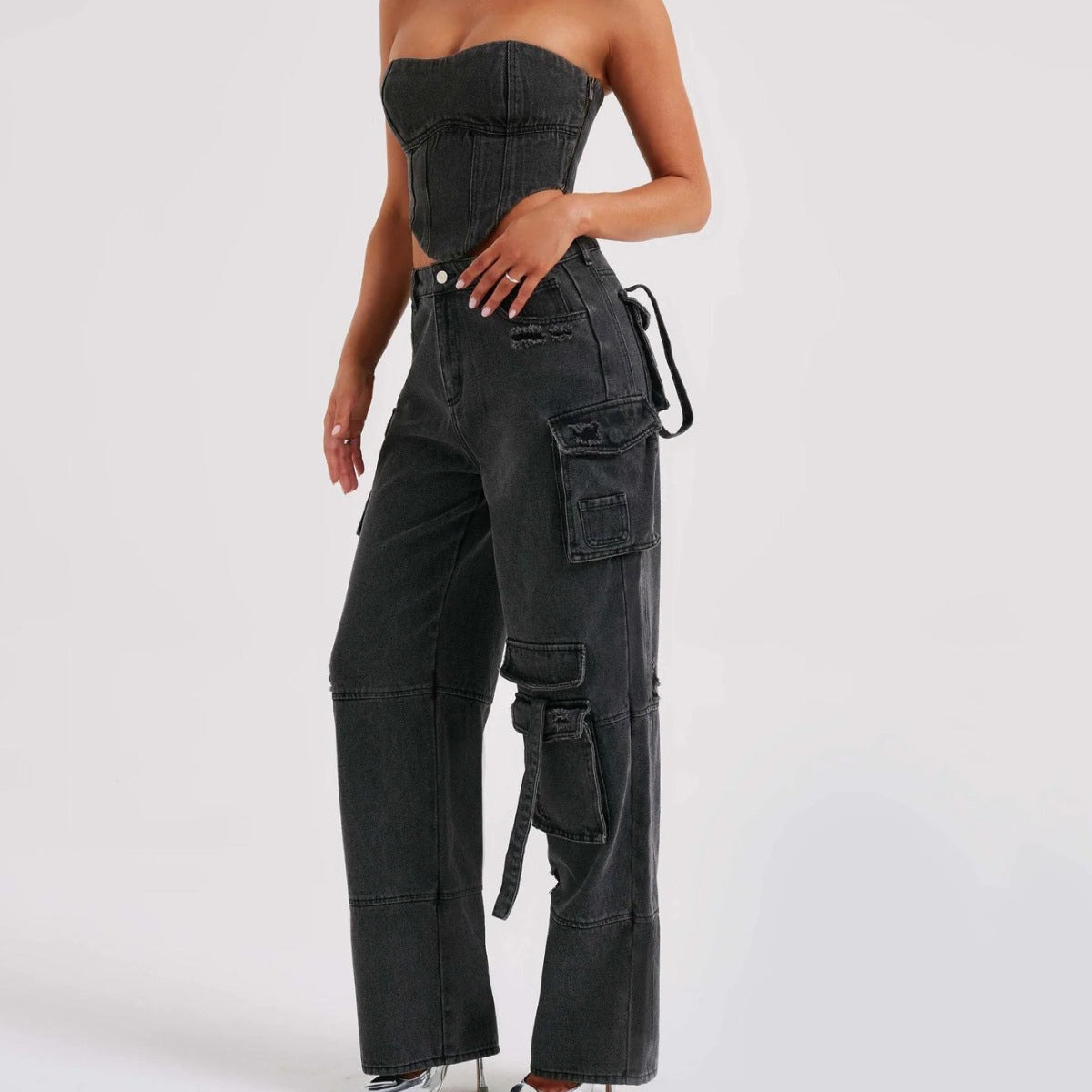 Damen Cargo-Jeans mit übergroßen Taschen und hohem Bund Stalluxe