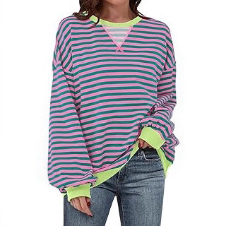 Damen lässiger Sweater mit auffälligem Streifenmuster und elastischen Bündchen Stalluxe