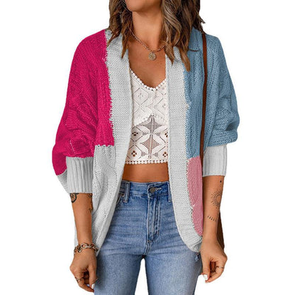 Damen Lockere Strickjacke mit modischem Farbblockdesign und tiefen Taschen Stalluxe