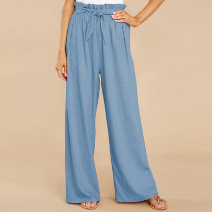 Damen weite Leinenhose mit hohem Bund und Gürtel auf Taillenhöhe Stalluxe