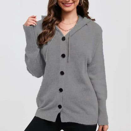 Damen Strickjacke mit Kapuze und praktischen Knopfdetails Stalluxe