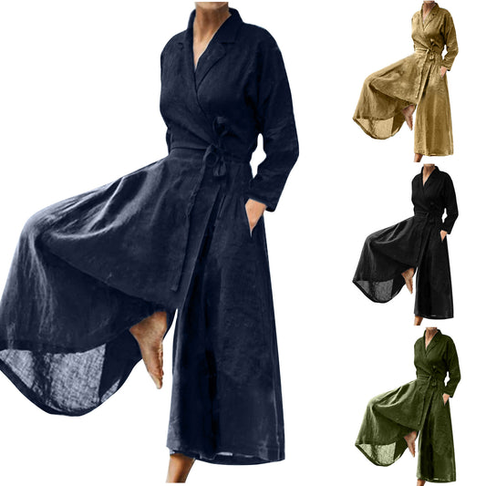 Damen luftiger und eleganter Wrap-Mantel mit praktischen Taschen Stalluxe
