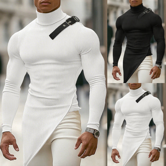 Damen asymmetrisches Longsleeve mit Stehkragen und modernem Riemen Stalluxe