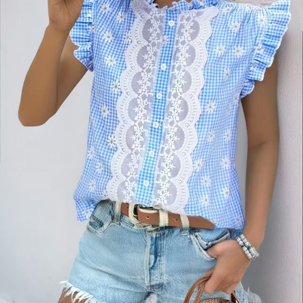 Damen Bluse mit Puffärmeln und Spitzendetails Stalluxe