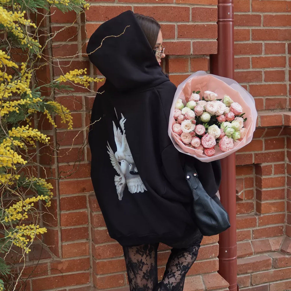 Damen Kapuzenpullover mit kreativem Vogelmotiv und lässigem Schnitt Stalluxe