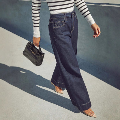 Damen Weit geschnittene Jeanshose mit hohem Bund und eleganter Naht Stalluxe