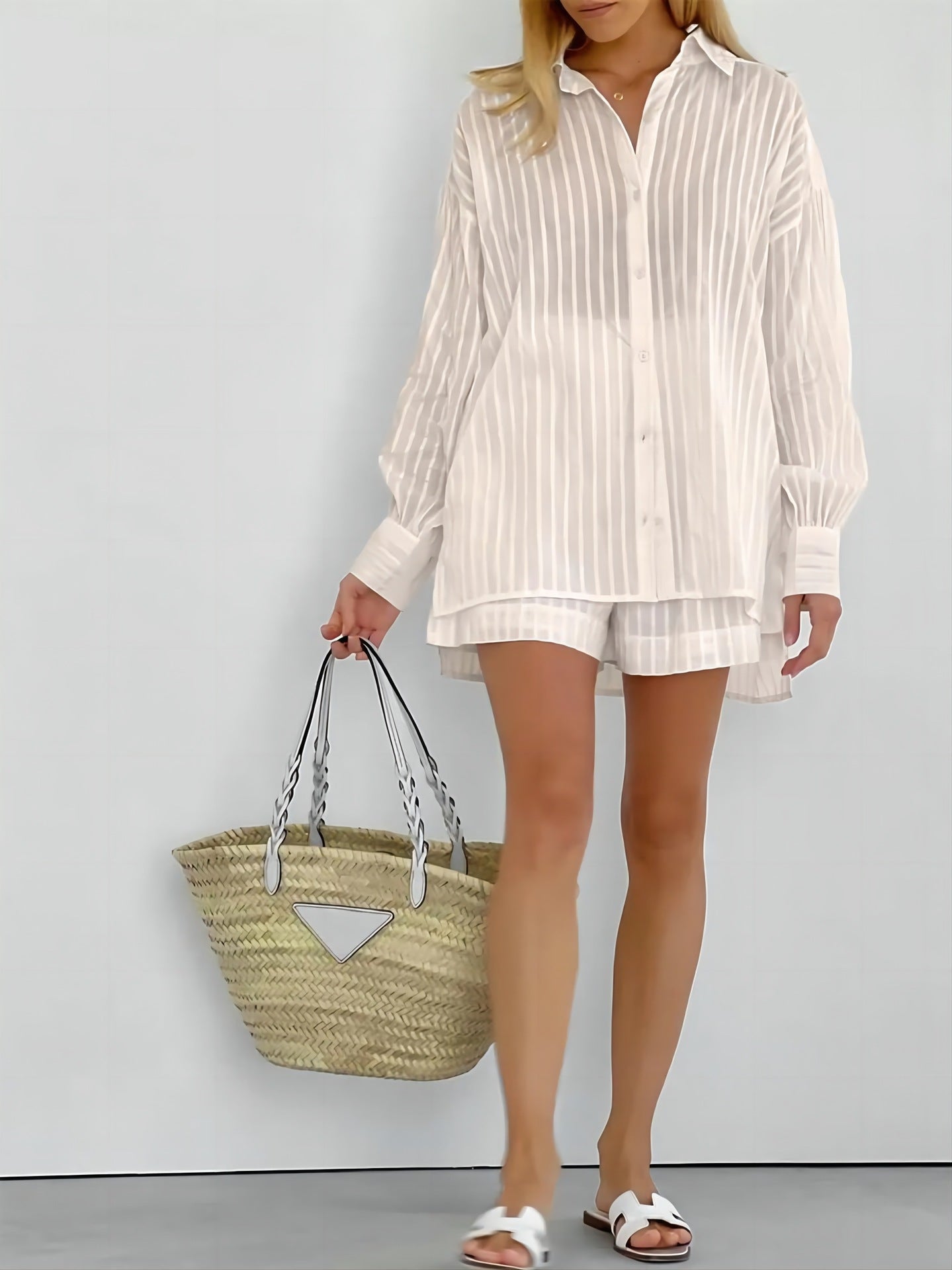 Damen gestreiftes Hemd und Shorts Set Stalluxe