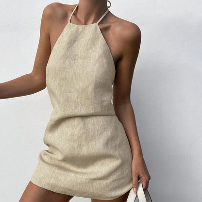 Damen Leichtes Leinenkleid mit Halterneck Stalluxe
