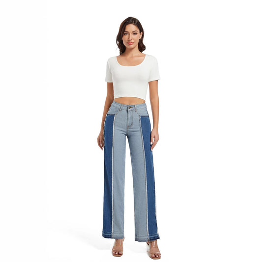 Damen Weit geschnittene Jeans im kontrastierenden Denim-Design Stalluxe