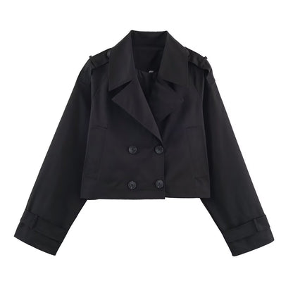 Damen modische cropped Trenchjacke im klassischen Stil mit doppelter Knopfleiste Stalluxe