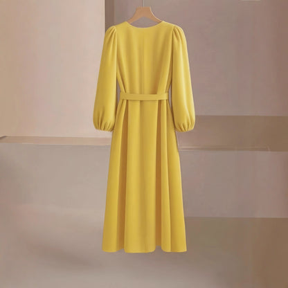 Damen Maxikleid mit V-Ausschnitt und eleganten Puffärmeln Stalluxe