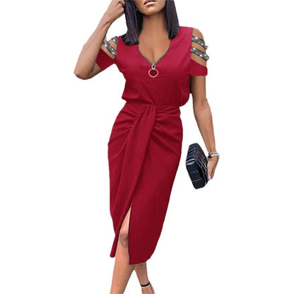 Damen V-Ausschnitt Kleid mit eleganten Schulterdetails Stalluxe
