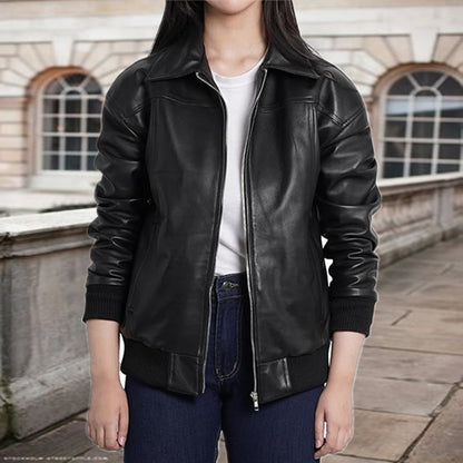 Damen elegante Lederjacke mit lässigem Schnitt und praktischen Taschen Stalluxe